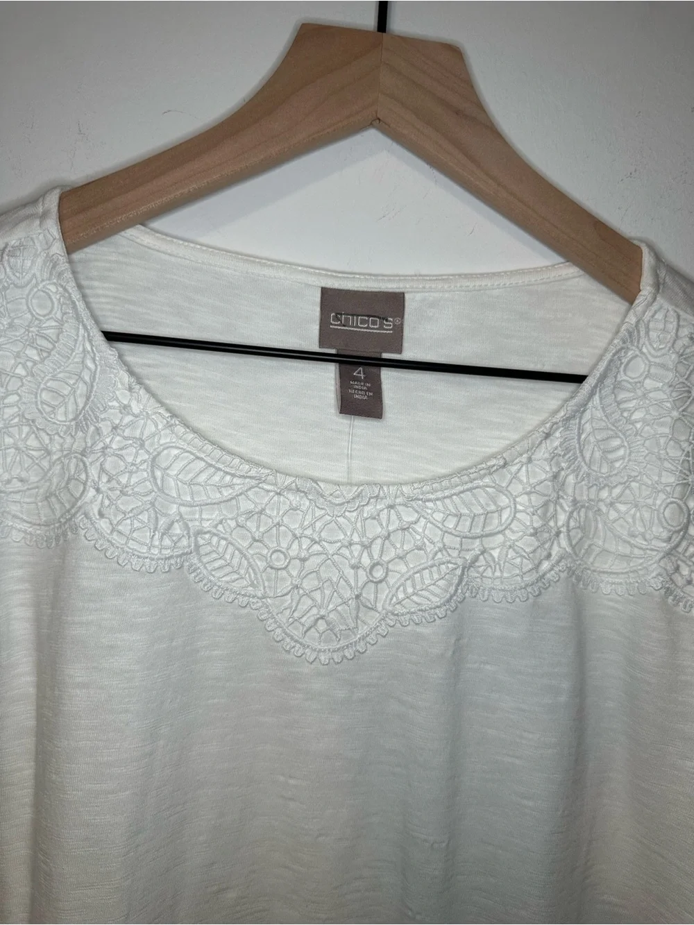 Chico’s Crochet Short Sleeve Tee 4 Scoop Neck Short sleeve Knit Fashion White